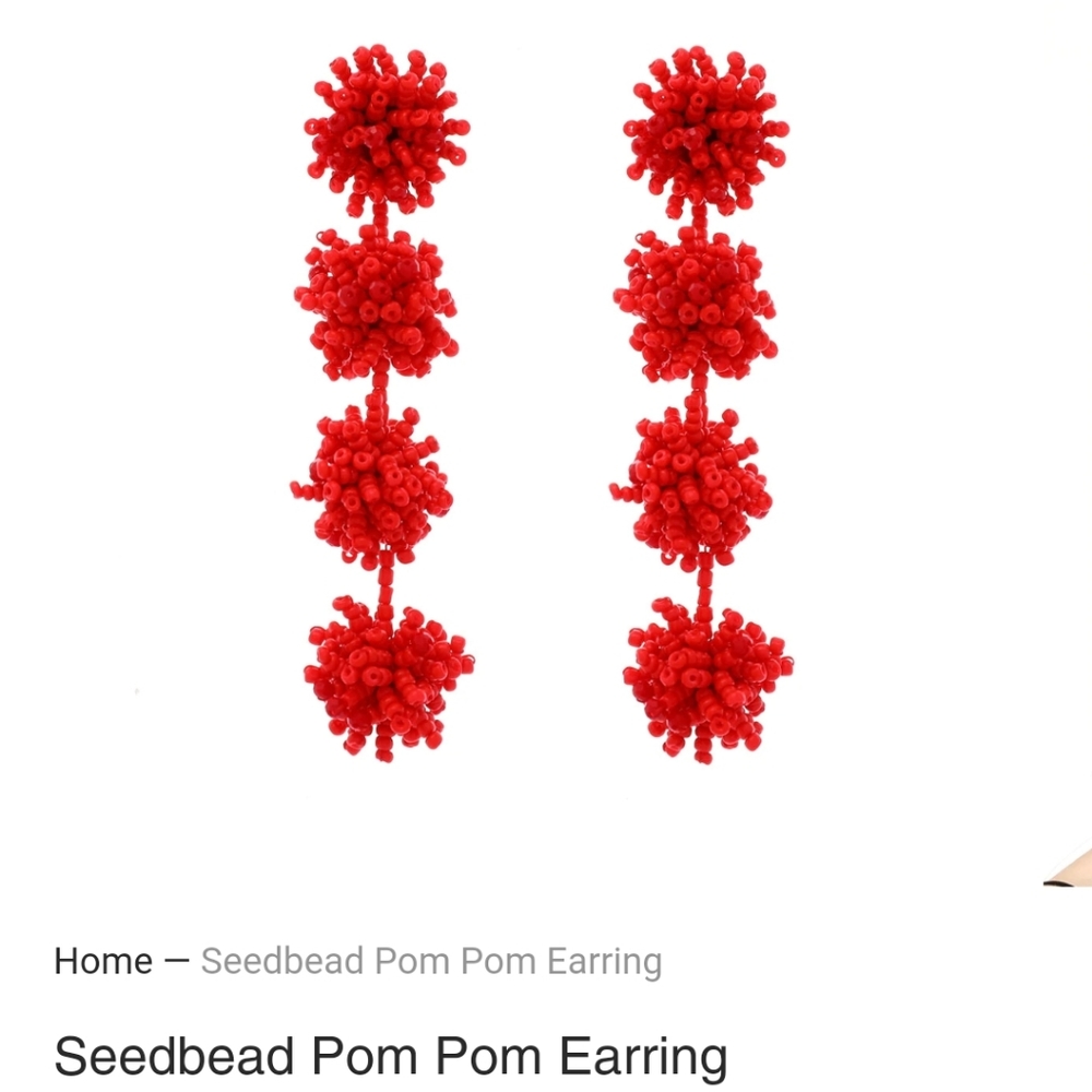Amrita Singh Seedbead Pom Pom Earrings in Red Coral